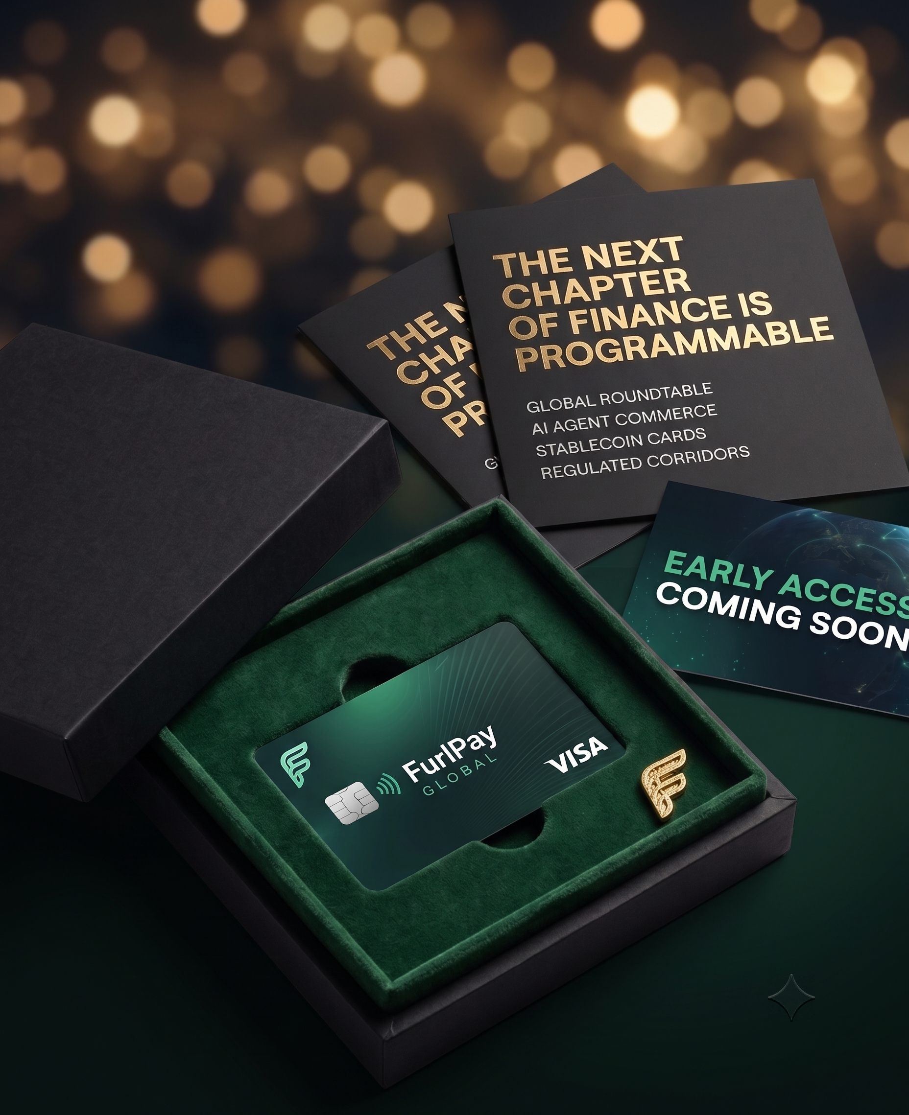 FurlPay Global card in a premium presentation box